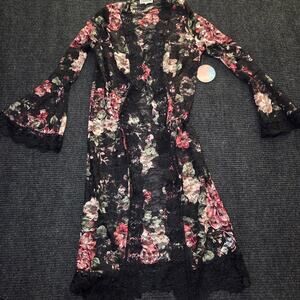 NWT Dark Boho Whimsygoth Floral Lace Kimono Duster Cover Up Size Small